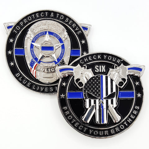 * PUNISHER Thin Blue Line, Blue Lives Matter LEO Police NYPD Challenge Coin with Serial# - AIIZ Collectibles